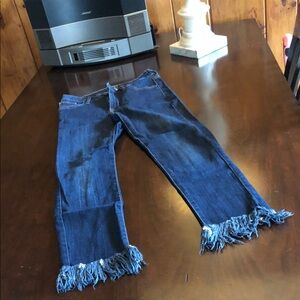 Just Black Dark Blue Frayed Ankle Jeans